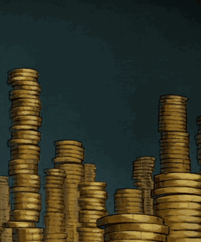 Scrooge McDuck stacking pennies