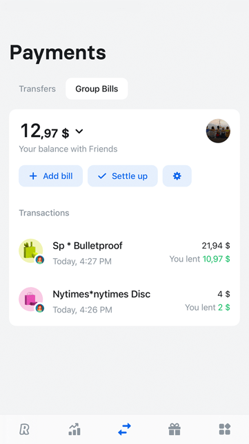 Creating Group bills in the Revolut mobile application